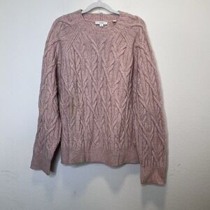 Vince Interlocking Cable Rose Tan Wool Cashmere Blend Crew Sweater Sz L